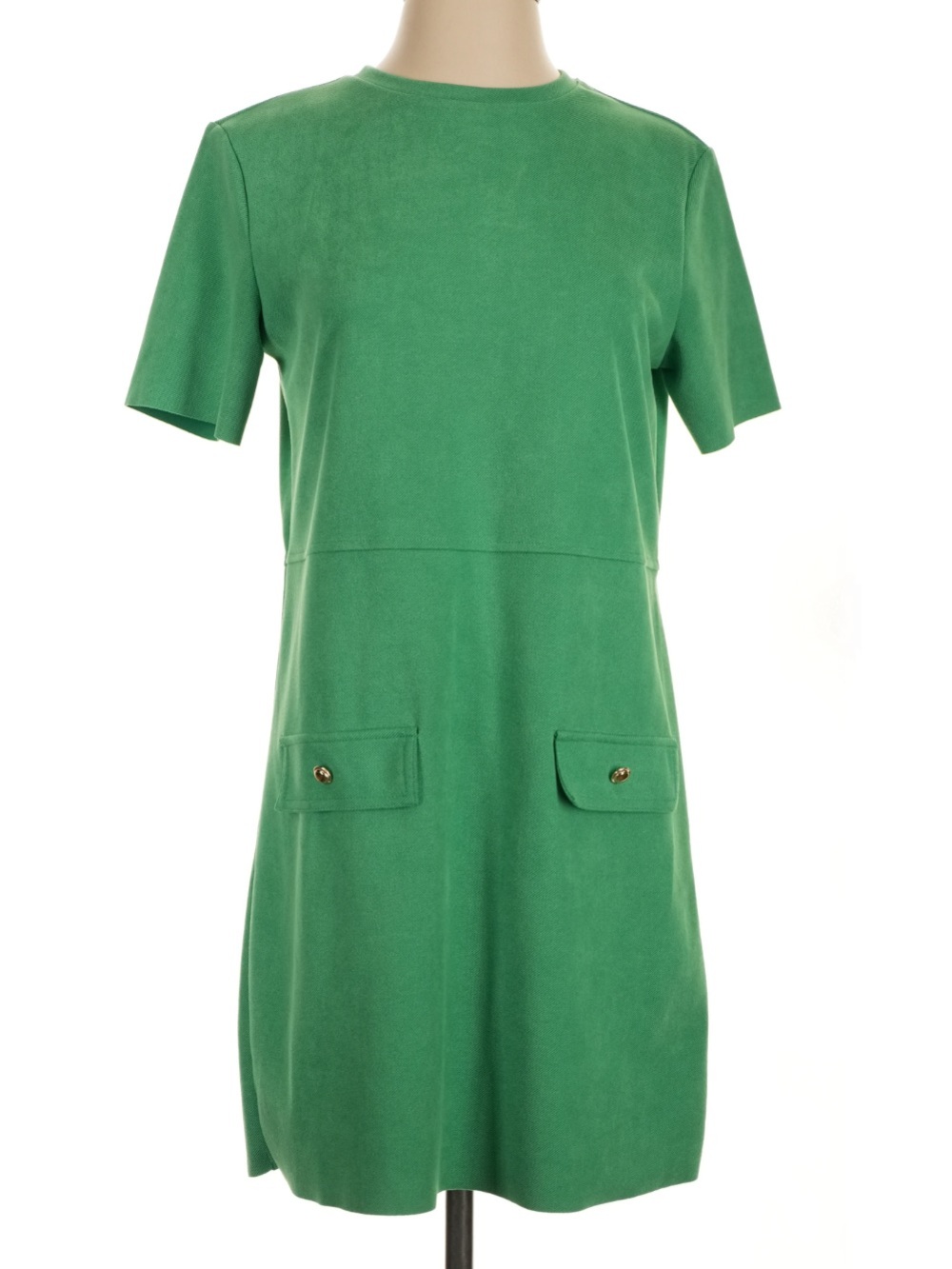 Zara Green Short-Sleeve Mini Dress with Gold Buttons